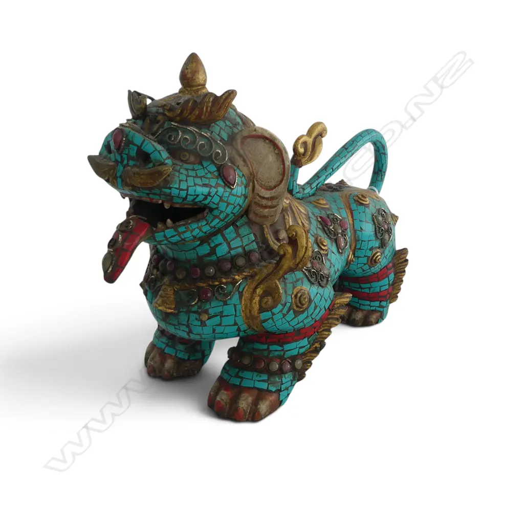TIBETAN STYLE METAL GUARDIAN LION L.300mm Image 1++