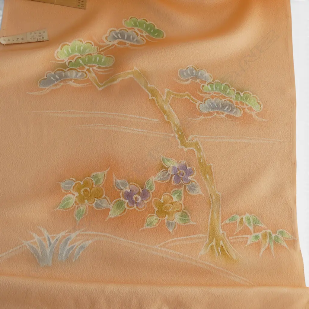 Unused 1980's NISHIJIN TEXTILE (Kyoto) JAPANESE leaf pattern on mauve SILK ROLL. L.12m. W.360mm. New old stock Image 1++