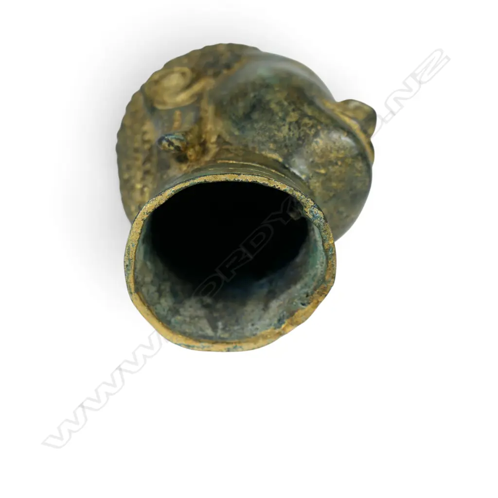 KHMER STYLE CAST BRONZE MEDITATIVE BUDDHA HEAD WITH GOLDEN HIGHLIGHTS FINISH, AGED PATINA, 80 X 100MM Image 1++