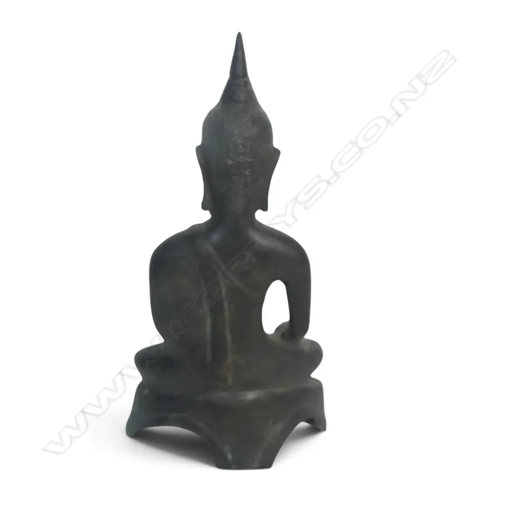 SOUTHEAST ASIAN BRONZE STATUE OF BUDDHA SEATING IN THE THAI STYLE U THONG, BASE FILLED WITH CLAY, 200 X 100MM Image 1++