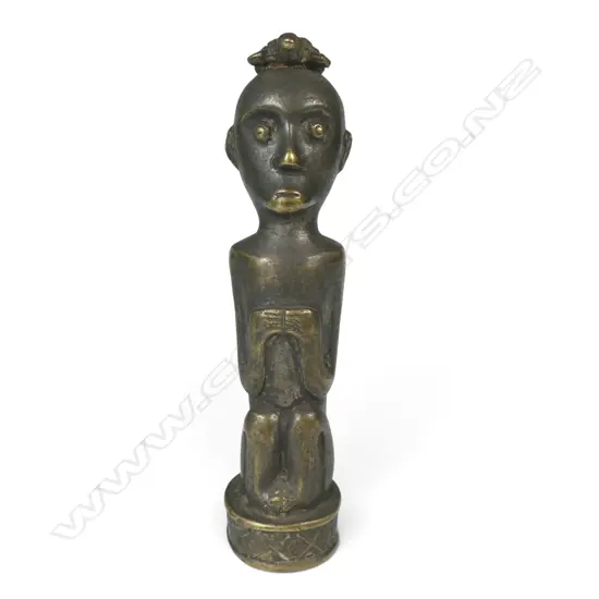 WEST AFRICAN METAL ANCESTOR FIGURE WITH LIZARD (SPIRIT MESSENGER) & TURTLE ON HEAD (SYMBOLE OF WISDOM) H.150MM