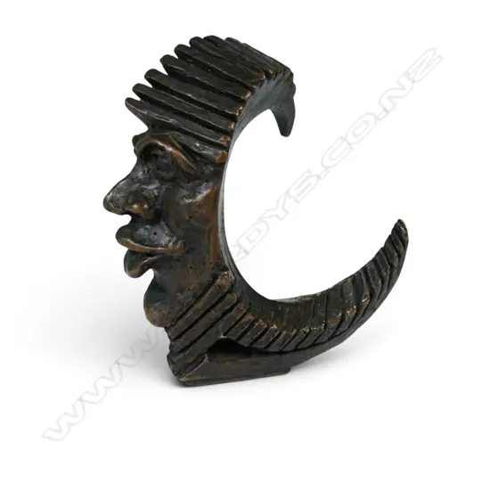 BRONZE SCULPTURE OF A STYLIZED HUMAN FACE, SIGNED J.DOUGLAS, H.100MM
