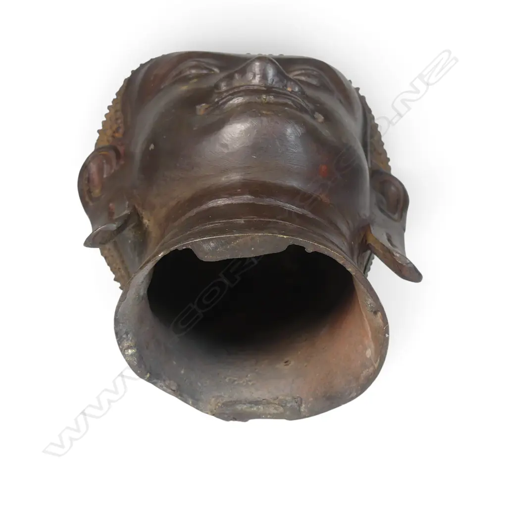 KHMER STYLE DARK BRONZE BUDDHA HEAD WITH TRADITIONAL FINE CURLED HAIR DETAILS, SLIGHT AGED BROWNISH PATINA, 220 X 90MM Image 1++