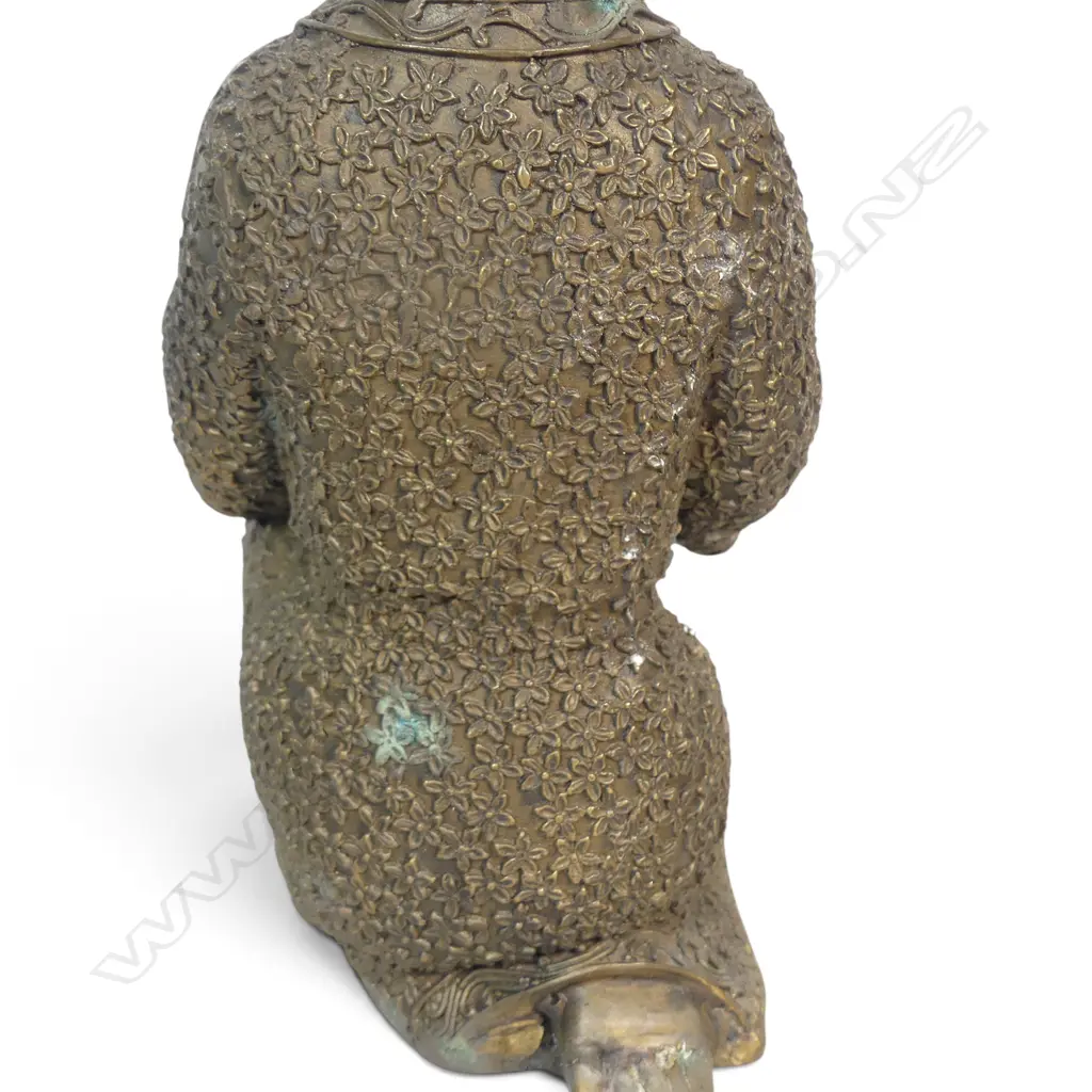 HEAVY BRASS BRONZED PATINA KNEELING OFFERING MONK WITH SLIGHT DAMAGE TO FACE & SIGN OF AGE. H 230MM Image 1++