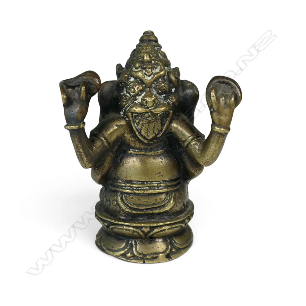JAVANESE DOUBLE SIDED BRONZE OF GANESHA WITH A PROTECTIVE BARONG SPIRIT AT THE BACK, AGED PATINA 40 X 95MM Image 1++