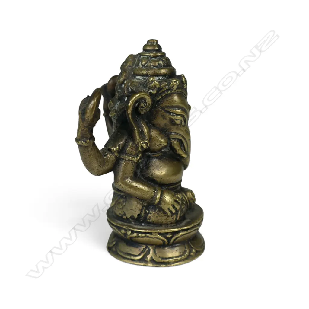 JAVANESE DOUBLE SIDED BRONZE OF GANESHA WITH A PROTECTIVE BARONG SPIRIT AT THE BACK, AGED PATINA 40 X 95MM Image 1++