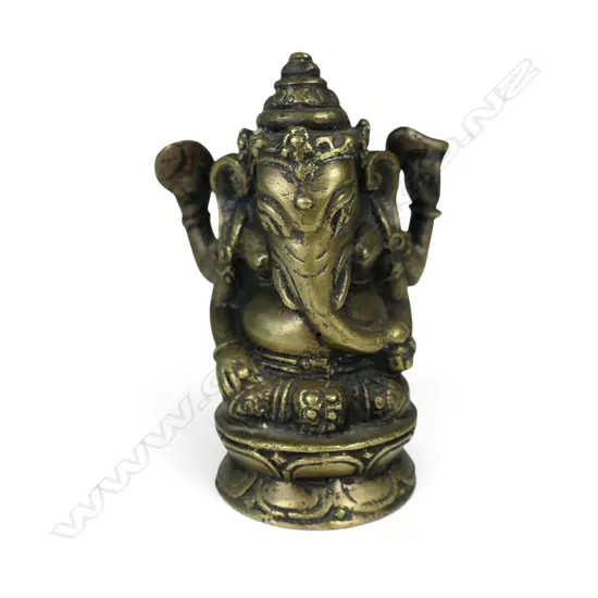 JAVANESE DOUBLE SIDED BRONZE OF GANESHA WITH A PROTECTIVE BARONG SPIRIT AT THE BACK, AGED PATINA 40 X 95MM