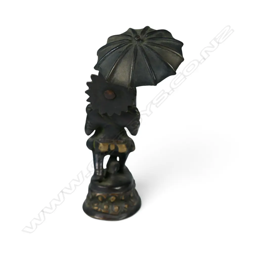 DARK METAL BRONZED FIGURINE OF GANESHA HOLDING A CANOPY SYMBOLIZING DIVINE PROTECTION. H.150MM Image 1++