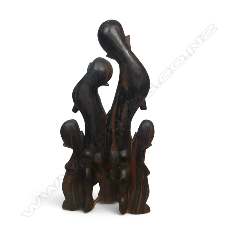 EAST AFRICAN HARD WOOD SCULPTURE OF TREE OF LIFE SYMBOLIZING COMMUNITY & ANCESTRY, H.330 X 160MM Image 1++