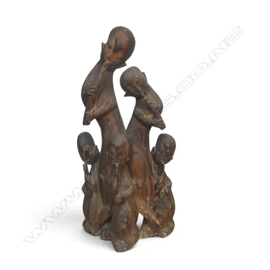 EAST AFRICAN HARD WOOD SCULPTURE OF TREE OF LIFE SYMBOLIZING COMMUNITY & ANCESTRY, H.330 X 160MM