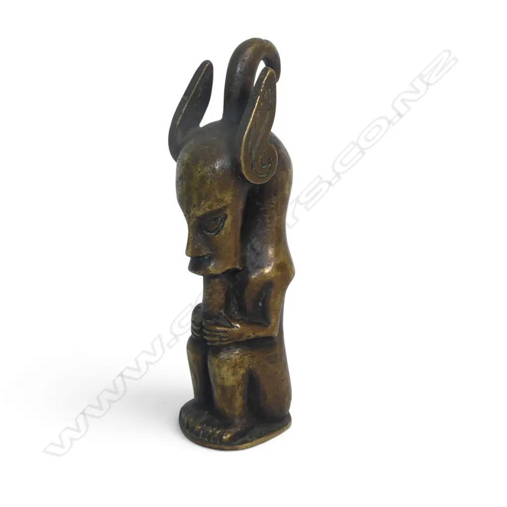 HEAVY BRASS TRIBAL FIGURINE WITH WINGED HEAD, 110 X 30MM Image 1++