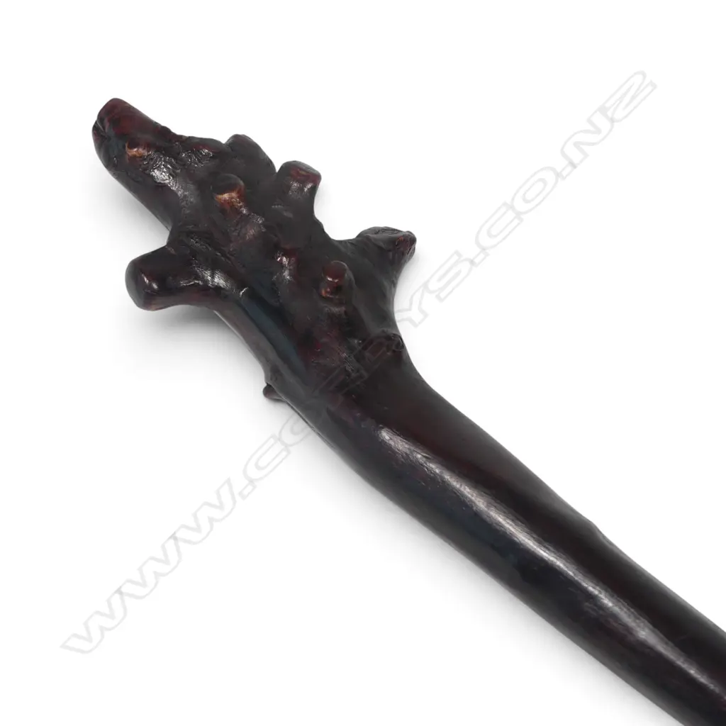 DARK STAINED HAND CARVED WOODEN ROOT CLUB.H.460MM Image 1++