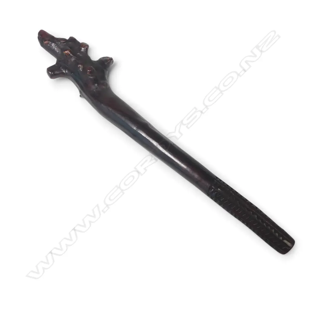 DARK STAINED HAND CARVED WOODEN ROOT CLUB.H.460MM Image 1++