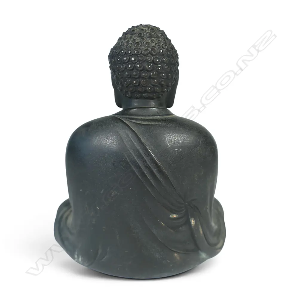 JAPANESE METAL BRONZED STATUE OF BUDDHA IN A MEDITATIVE POSTURE (DHYANA MUDRA),SIGNED BY THE ARTIST UNDER, 110 X 120MM Image 1++