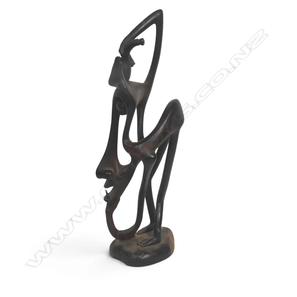 EAST AFRICAN DARK WOOD CARVING SCULPTURE OF SPIRIT w ABSTRACT & ELONGATED FORMS, SIGNED BY THE ARTIST UNDER, 540 X 140MM Image 1++
