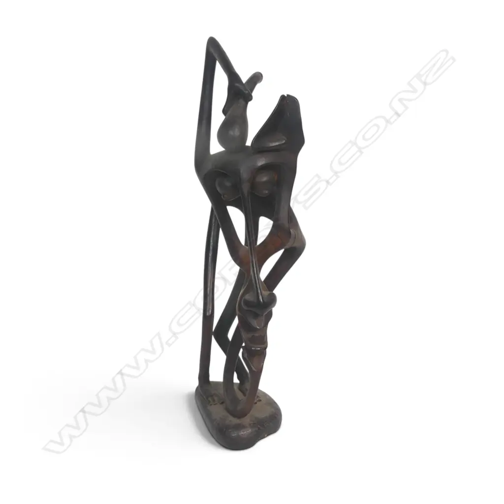 EAST AFRICAN DARK WOOD CARVING SCULPTURE OF SPIRIT w ABSTRACT & ELONGATED FORMS, SIGNED BY THE ARTIST UNDER, 540 X 140MM Image 1++