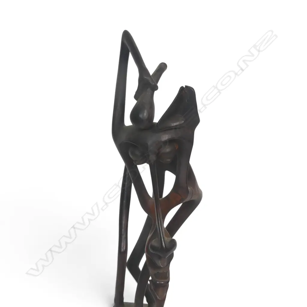 EAST AFRICAN DARK WOOD CARVING SCULPTURE OF SPIRIT w ABSTRACT & ELONGATED FORMS, SIGNED BY THE ARTIST UNDER, 540 X 140MM Image 1++
