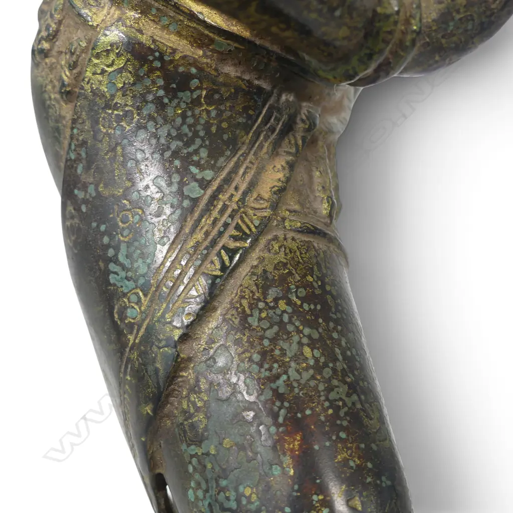 MONTED CAMBODIAN APSARA CELESTIAL DANCER BRONZE SCUPTURE WITH AGED DARK GREEN PATINA. H.500MM Image 1++