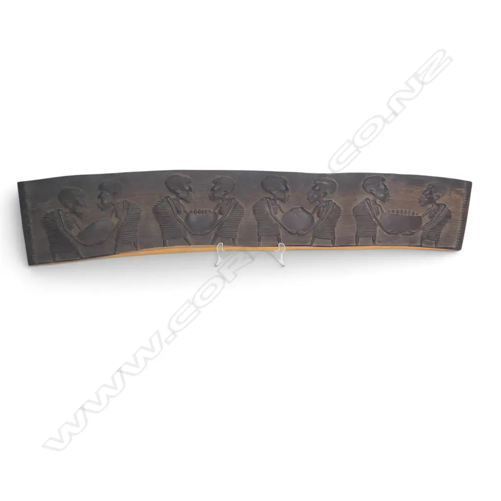 EAST AFRICAN WOODEN HANGING WALL RELIEF WITH DETAILS TEXTURE SCENE OF THE COMMUNAL LIFE. L.900 X 170 Image 1++