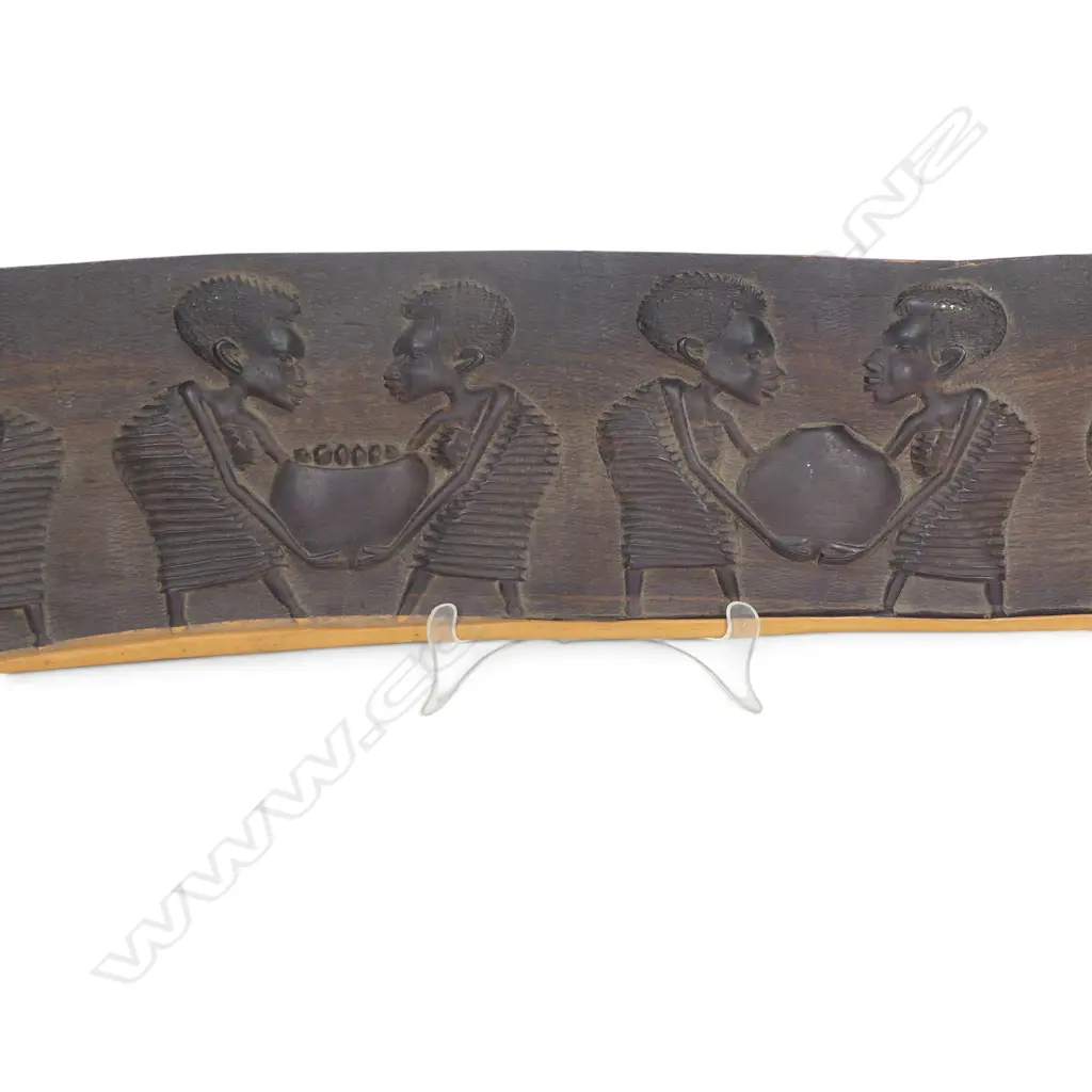 EAST AFRICAN WOODEN HANGING WALL RELIEF WITH DETAILS TEXTURE SCENE OF THE COMMUNAL LIFE. L.900 X 170 Image 1++