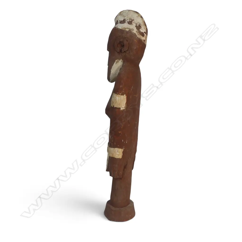 ETHIOPIA, KONSO, POLYCHROME WOODEN FEMALE ANCESTOR FIGURE WITH INLAID DETAILS. H.540MM DIA 9MM Image 1++