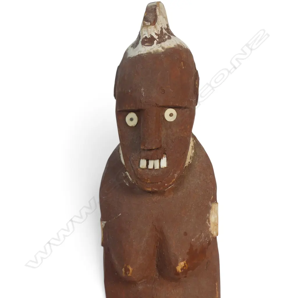 ETHIOPIA, KONSO, POLYCHROME WOODEN FEMALE ANCESTOR FIGURE WITH INLAID DETAILS. H.540MM DIA 9MM Image 1++