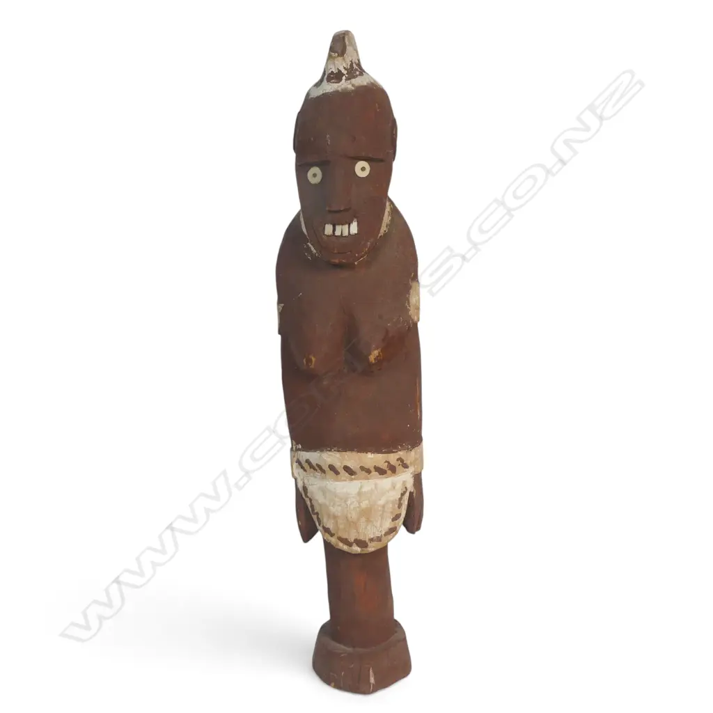 ETHIOPIA, KONSO, POLYCHROME WOODEN FEMALE ANCESTOR FIGURE WITH INLAID DETAILS. H.540MM DIA 9MM Image 1++