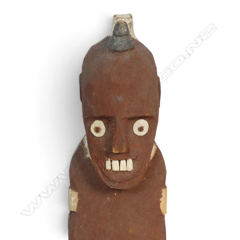 ETHIOPIA, KONSO, POLYCHROME WOODEN MALE ANCESTOR FIGURE WITH INLAID DETAILS. H.500MM DIA 9MM Image 1++