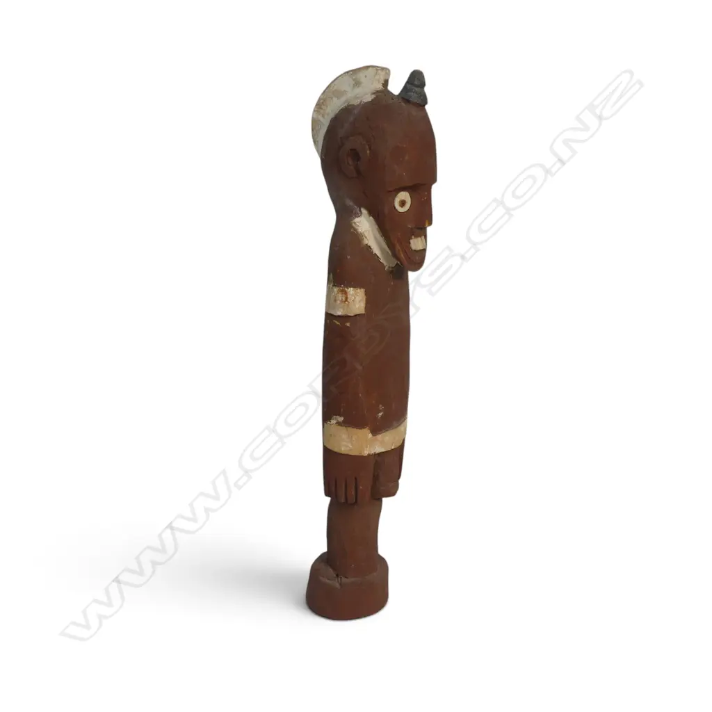 ETHIOPIA, KONSO, POLYCHROME WOODEN MALE ANCESTOR FIGURE WITH INLAID DETAILS. H.500MM DIA 9MM Image 1++