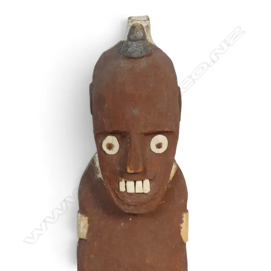ETHIOPIA, KONSO, POLYCHROME WOODEN MALE ANCESTOR FIGURE WITH INLAID DETAILS. H.500MM DIA 9MM