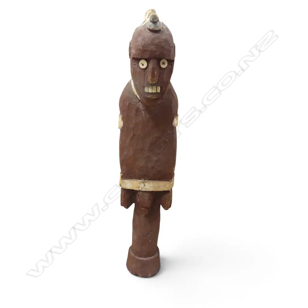 ETHIOPIA, KONSO, POLYCHROME WOODEN MALE ANCESTOR FIGURE WITH INLAID DETAILS EYES & TEETH. H.600MM DIA 80MM. Image 1++