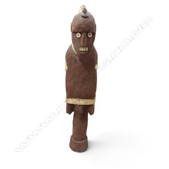 ETHIOPIA, KONSO, POLYCHROME WOODEN MALE ANCESTOR FIGURE WITH INLAID DETAILS EYES & TEETH. H.600MM DIA 80MM.