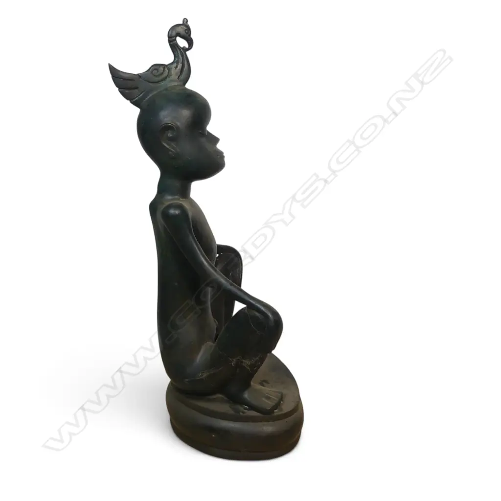 INDONESIAN STYLIZED BRONZE SCULPTURE OF A SEATED MAN (BORNEO), H.530MM Image 1++