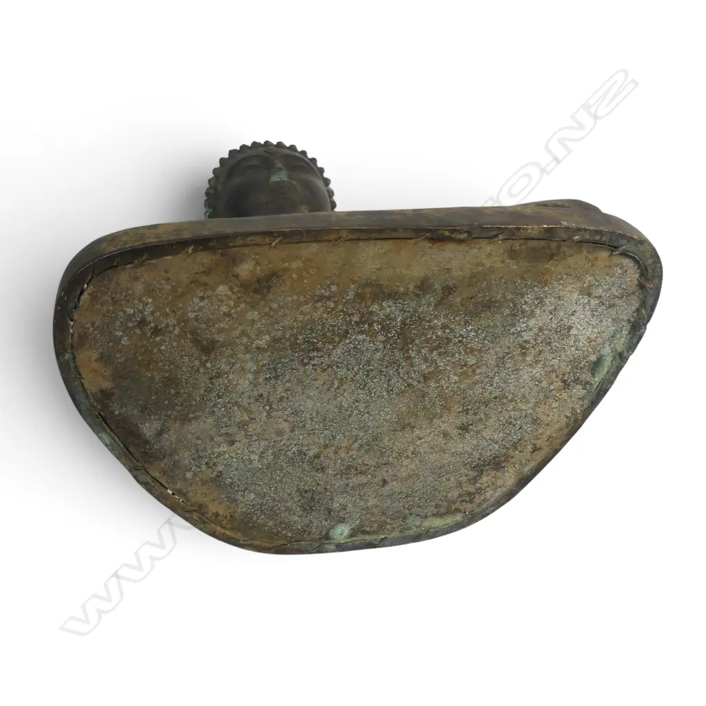 SOUTHEAST ASIA  BRONZED BRASS SCULPTURE OF CONTEMPLATIVE BUDDHA (DHYANA MUDRA), AGED PATINA & VERDIGRIS, 420 X 230MM Image 1++