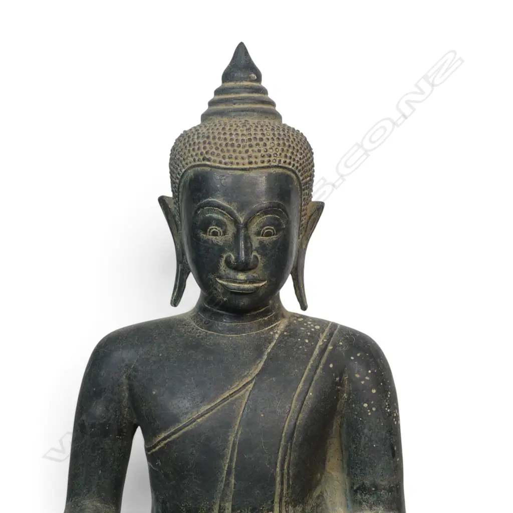 SOUTHEAST ASIAN BRONZE STATUE OF BUDDHA SEATING IN A MEDITATIVE POSTURE (DHYANA MUDRA), SML DENTS TO LOWER BODY, H.400M Image 1++