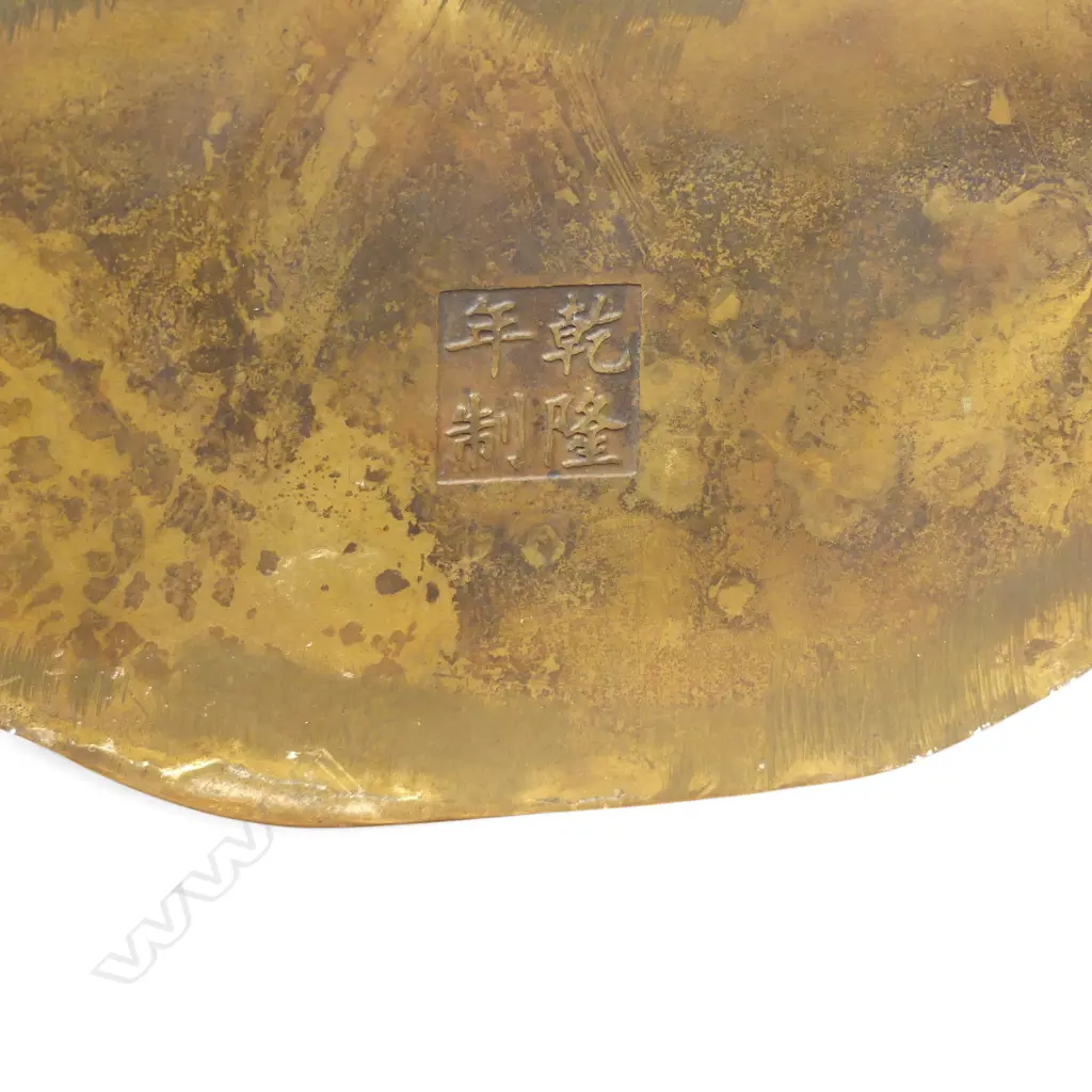 CHINESE BRASS BRONZED 'BABY BUDDHA' IN A SEATED PRAYING POSTURE (ANJALI MUDRA) WITH STAMP ON BASE, H.280MM Image 1++
