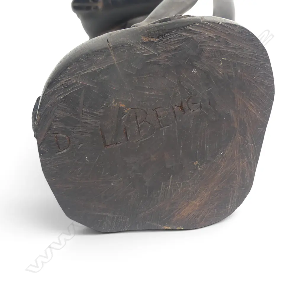 EAST AFRICAN DARK WOOD CARVING SCULPTURE OF SPIRIT w ABSTRACT & ELONGATED FORMS, SIGNED BY THE ARTIST UNDER, 380 X 140MM Image 1++