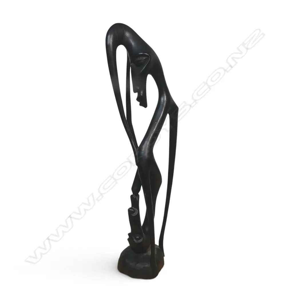 EAST AFRICAN DARK WOOD CARVING SCULPTURE OF SPIRITS WITH ABSTRACT & ELONGATED FORMS, 540 X 140MM Image 1++
