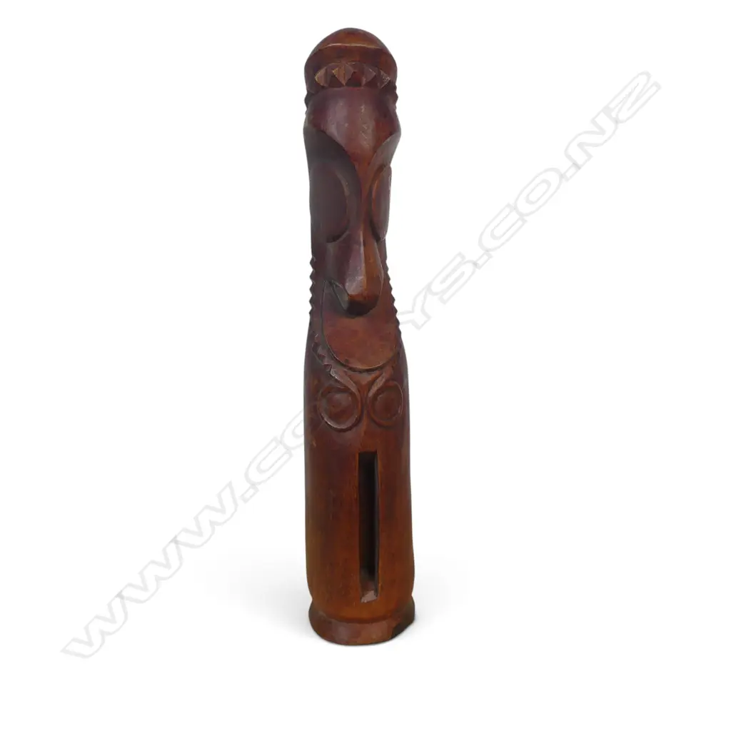 MINIATURE SOUVENIR REPLICA OF VANUATU SLIT DRUM WITH DARK REDDISH BROWN PATINA, H.330MM Image 1++