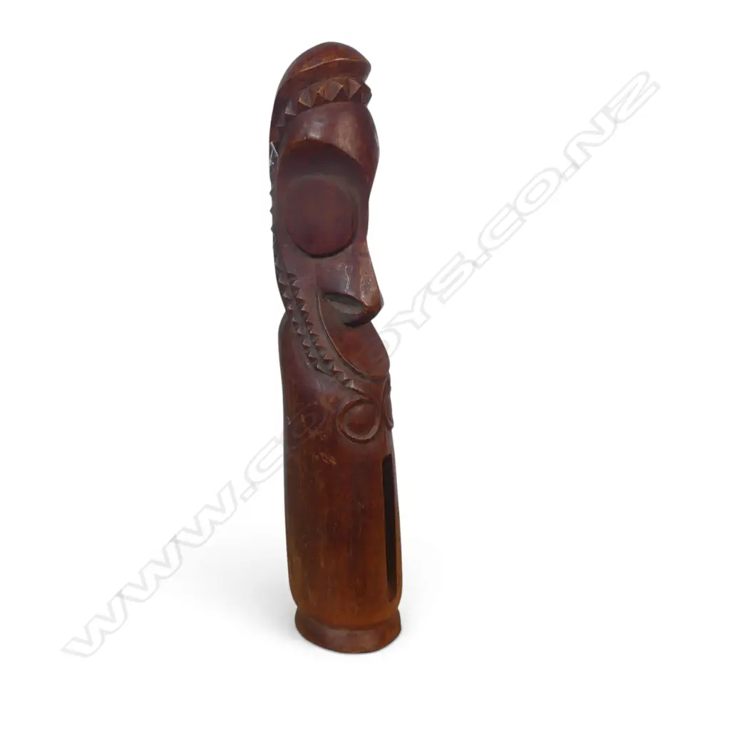MINIATURE SOUVENIR REPLICA OF VANUATU SLIT DRUM WITH DARK REDDISH BROWN PATINA, H.330MM Image 1++