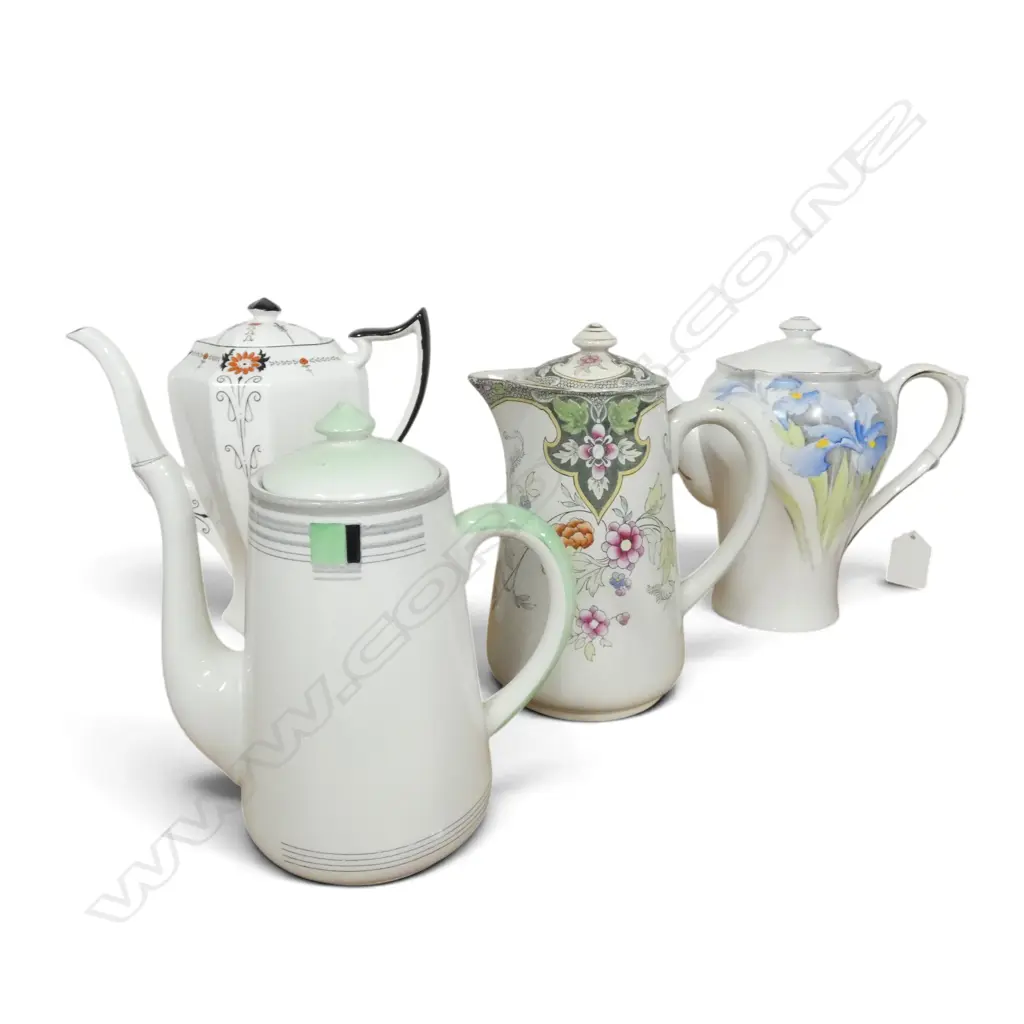 4 SHELLEY CHINA DECO COFFEE POTS MIXED PATS Image 1++