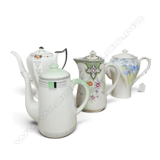 4 SHELLEY CHINA DECO COFFEE POTS MIXED PATS
