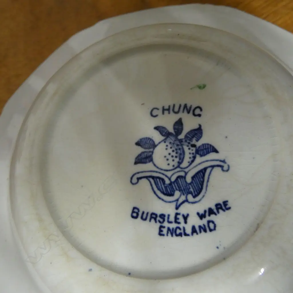 5PCS BURSLEY WARE CHINA LIDDED GINGER JAR 2 VASES H180MM & 2 PLATES CHUNG PAT Image 1++