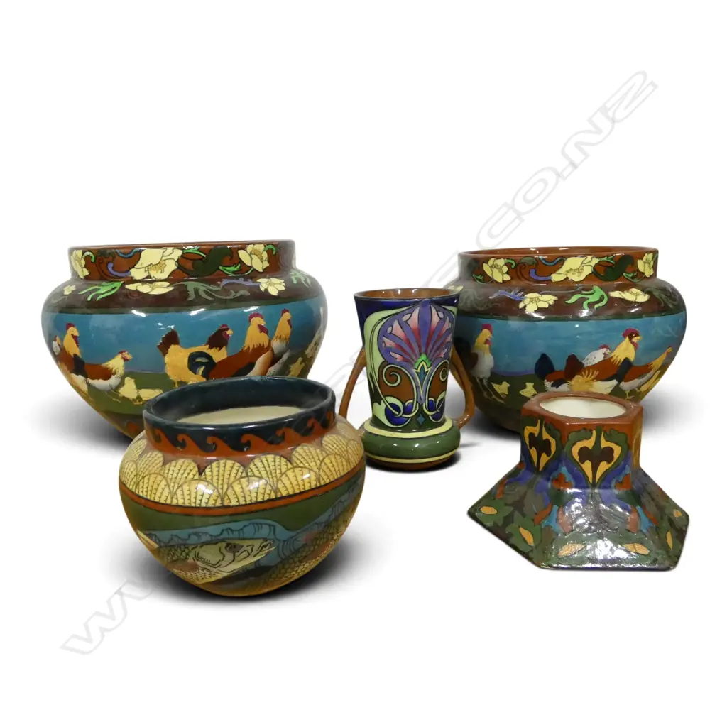 5PCS LOD FOLEY CHINA INTARSIO PAT 2 JARDINEERS DIA190MM LARGEST 2 VASES & BOWL Image 1++