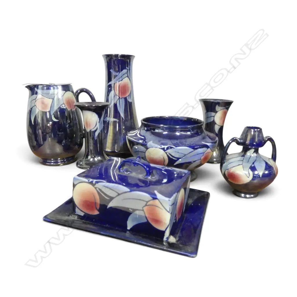 7PCS SHELLEY CHINA BLUE LUSTER APRICOT PAT Image 1++