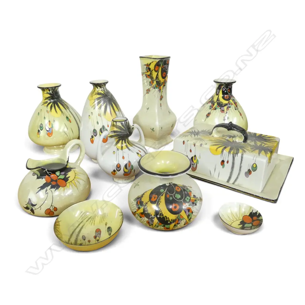 10PCS SHELLEY YELLOW SUNBURST PAT CHINA VASES JUG DISHES ETC Image 1++