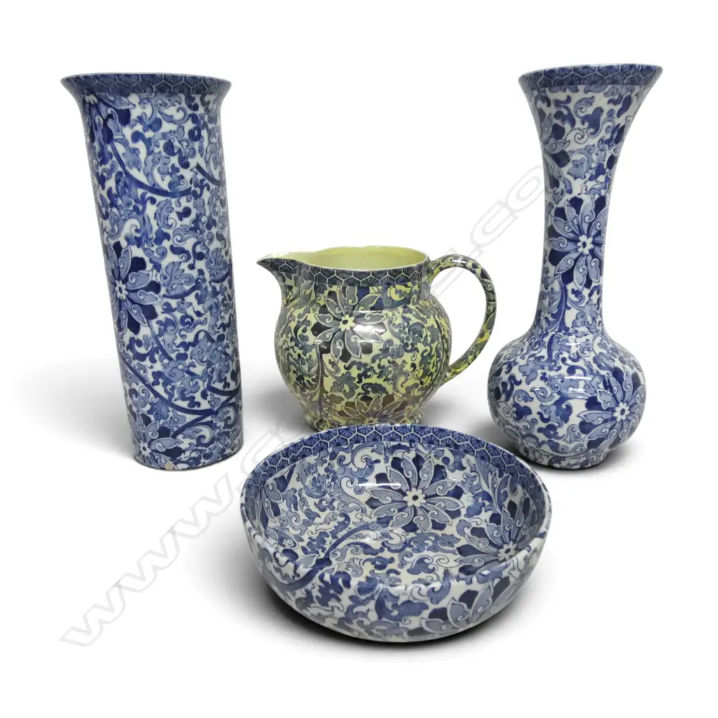 4PC BURSLEY WARE CHINA 2 VASES H260MM JUG & BOWL CHUNG PAT Image 1++