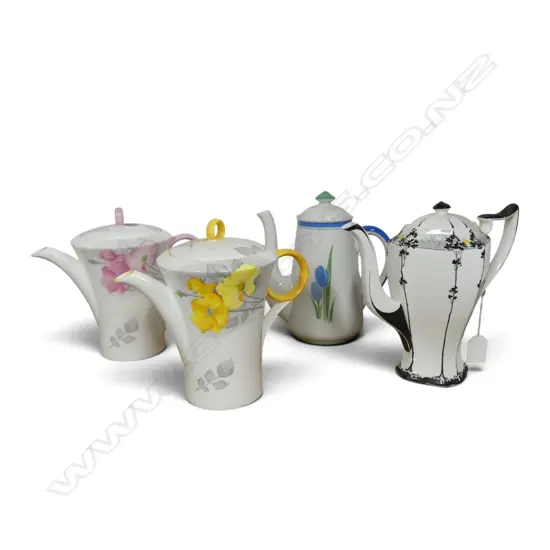 4 SHELLEY CHINA DECO COFFEE POTS MIXED PATS