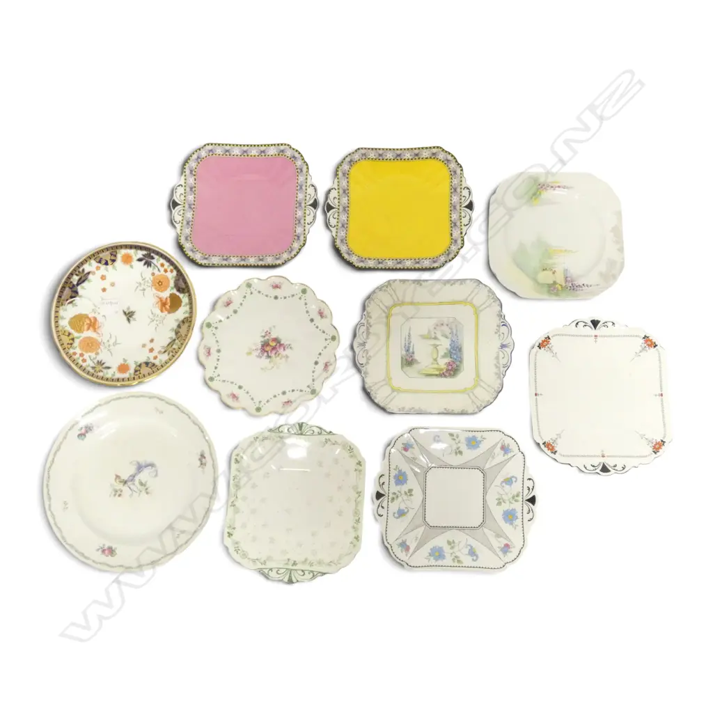10 SHELLEY CHINA CAKE PLATES MIXED PATS Image 1++