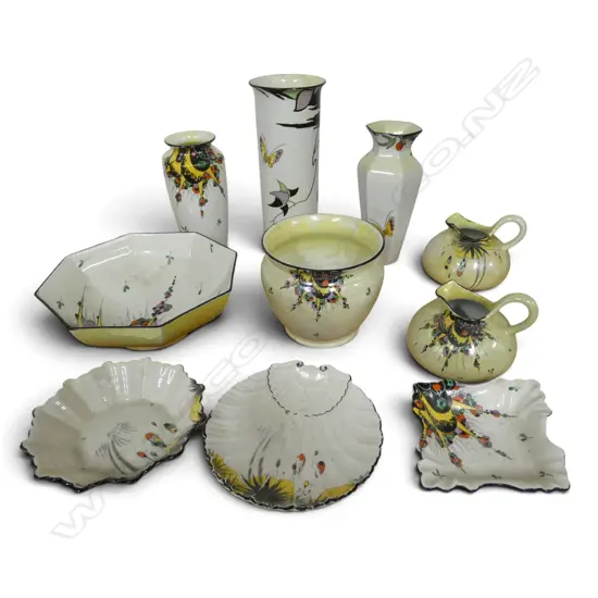 10PCS SHELLEY YELLOW SUNBURST PAT CHINA VASES JUG DISHES ETC